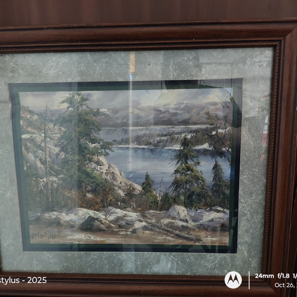 Framed Landscape Painting with Lake and Trees